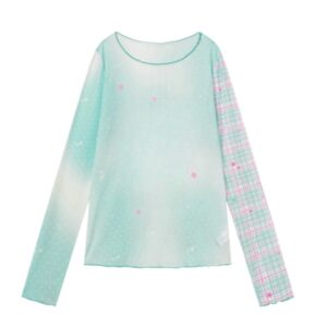 Green Plaid Long-Sleeve Top with Ruffled Trim