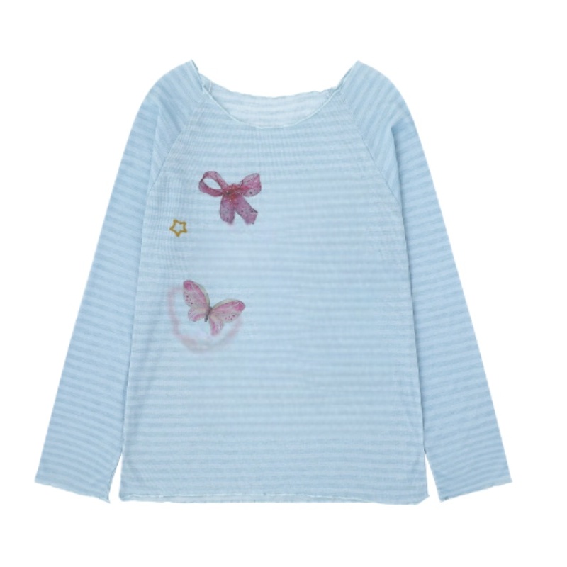 Oversized Blue Creative Long-Sleeve Top