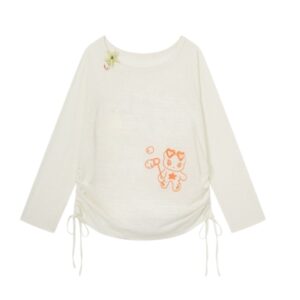 Stylish Drawstring Long-Sleeve Top — Apricot