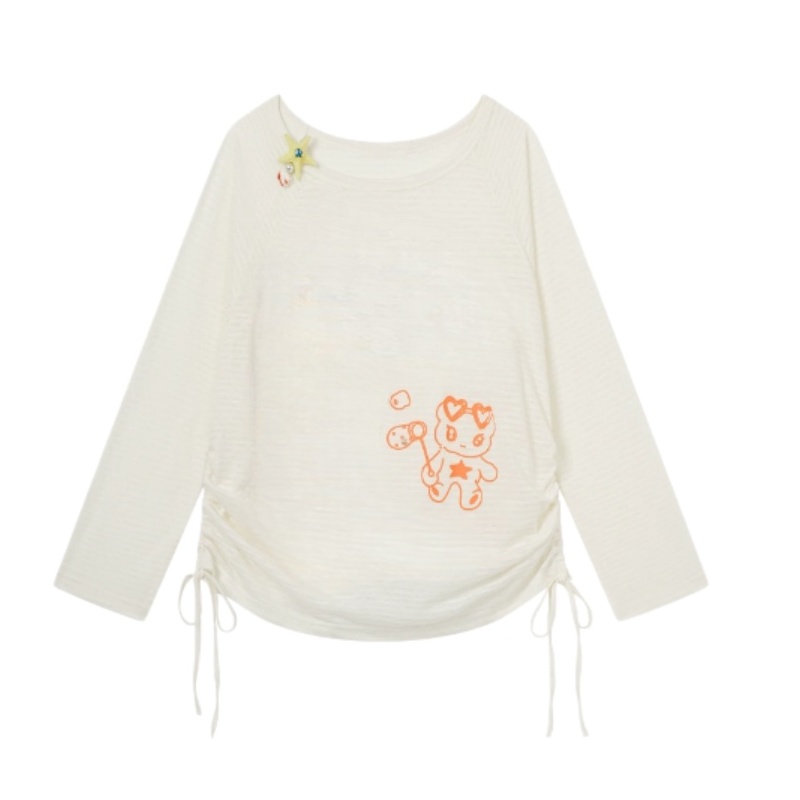 Stylish Drawstring Long-Sleeve Top β Apricot