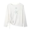 "Effortless Chic" Off-Shoulder Printed Long-Sleeve White Top