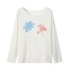 Stylish Floral Print Long-Sleeve Top — Beige
