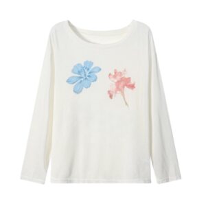 Stylish Floral Print Long-Sleeve Top — Beige