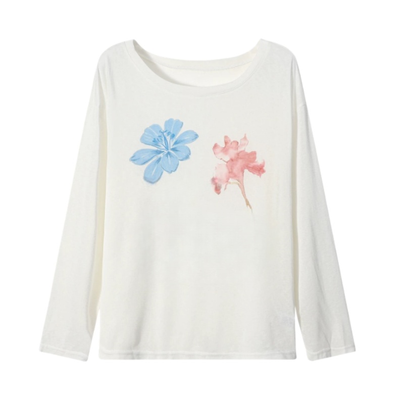Stylish Floral Print Long-Sleeve Top β Beige
