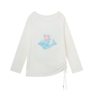 Fun Dolphin Print Oversized Long-Sleeve Top