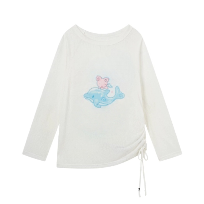 Fun Dolphin Print Oversized Long-Sleeve Top