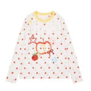Long-Sleeve Top With A Red Small Apple Pattern