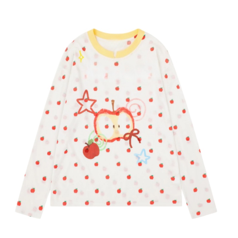 Long-Sleeve Top With A Red Small Apple Pattern