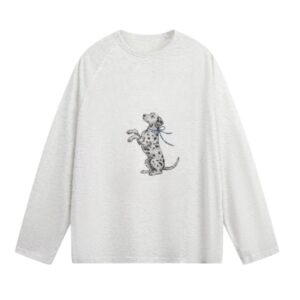 Retro Speckled Dog Print Long-Sleeve Top — Gray