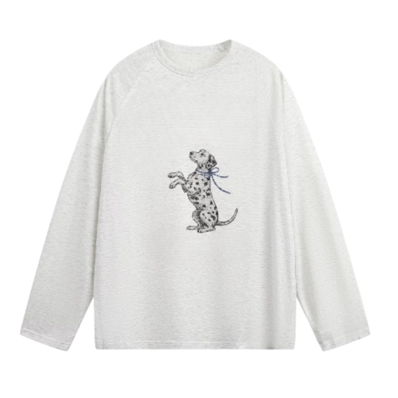 Retro Speckled Dog Print Long-Sleeve Top β Gray