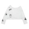 Cute Print Cropped Long-Sleeve Top — White