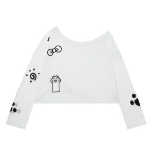 Cute Print Cropped Long-Sleeve Top — White