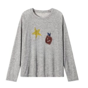 Minimalist-Style Printed Long-Sleeve Top — Heather Gray