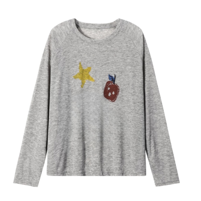 Minimalist-Style Printed Long-Sleeve Top β Heather Gray