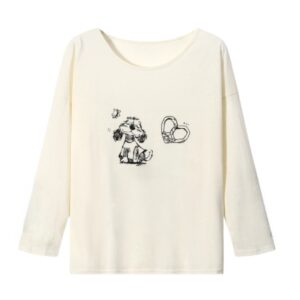 Hand-Drawn Puppy Print Long-Sleeve Top — White